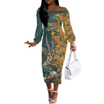 South Africa Rugby Custom Off The Shoulder Long Sleeve Dress Afro Springboks Mascot Sporty Version