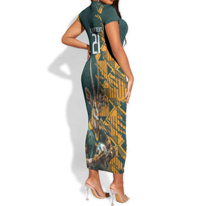 South Africa Rugby Custom Short Sleeve Bodycon Dress Afro Springboks Mascot Sporty Version LT9