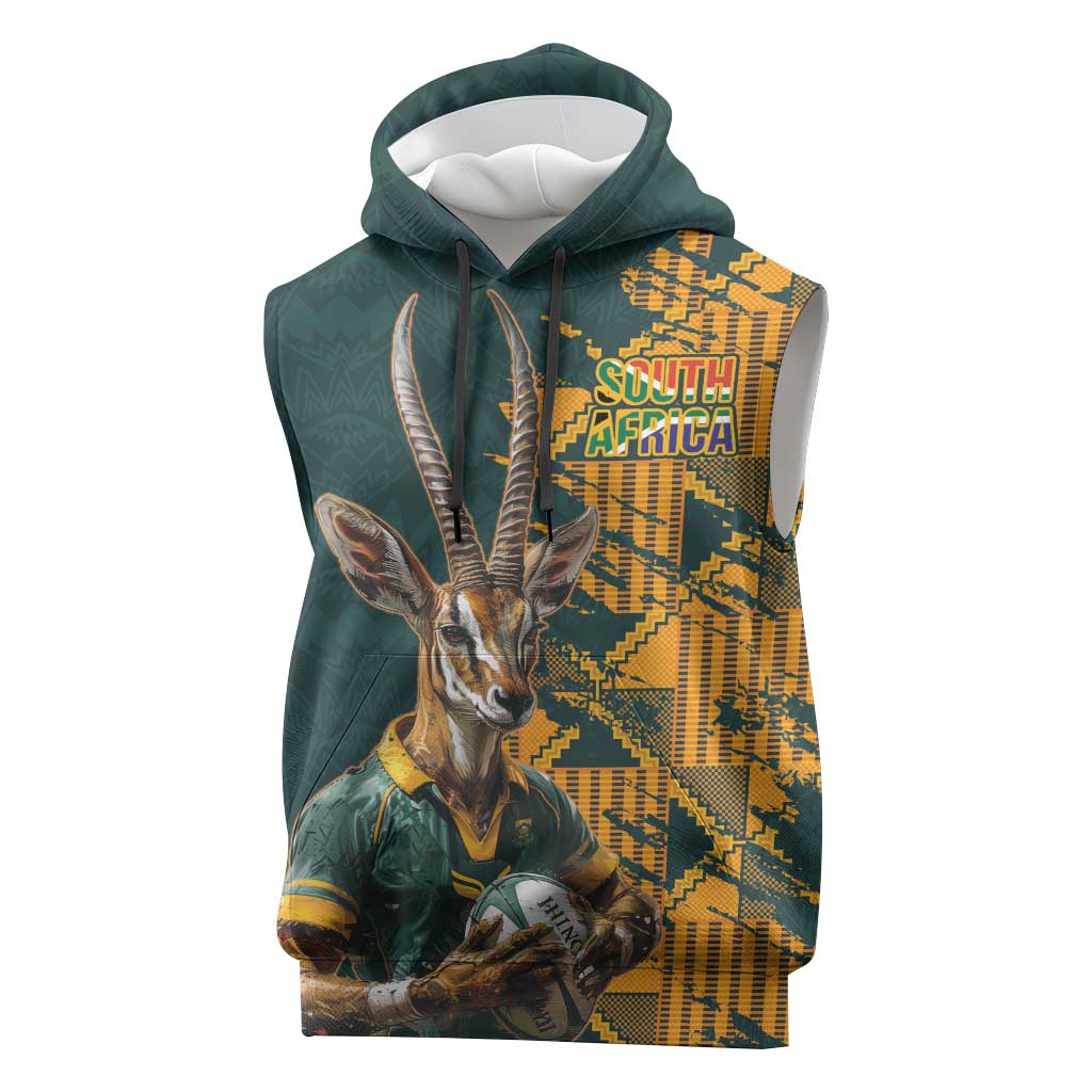South Africa Rugby Custom Sleeveless Hoodie Afro Springboks Mascot Sporty Version - African Pride