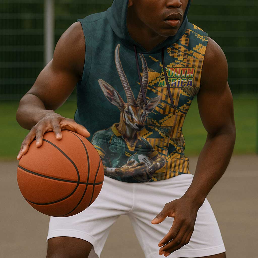 South Africa Rugby Custom Sleeveless Hoodie Afro Springboks Mascot Sporty Version - African Pride