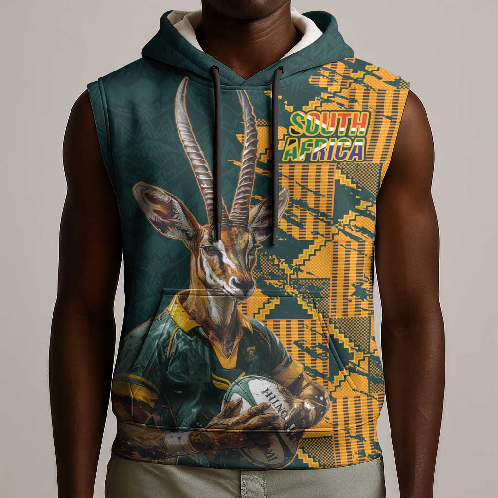 South Africa Rugby Custom Sleeveless Hoodie Afro Springboks Mascot Sporty Version - African Pride
