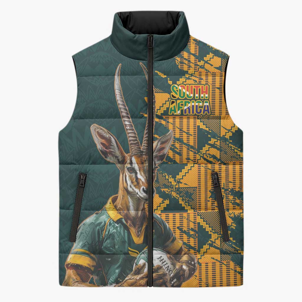 South Africa Rugby Custom Sleeveless Puffer Jacket Afro Springboks Mascot Sporty Version