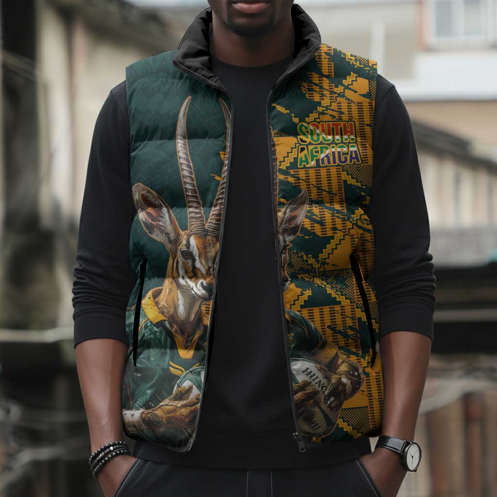 South Africa Rugby Custom Sleeveless Puffer Jacket Afro Springboks Mascot Sporty Version