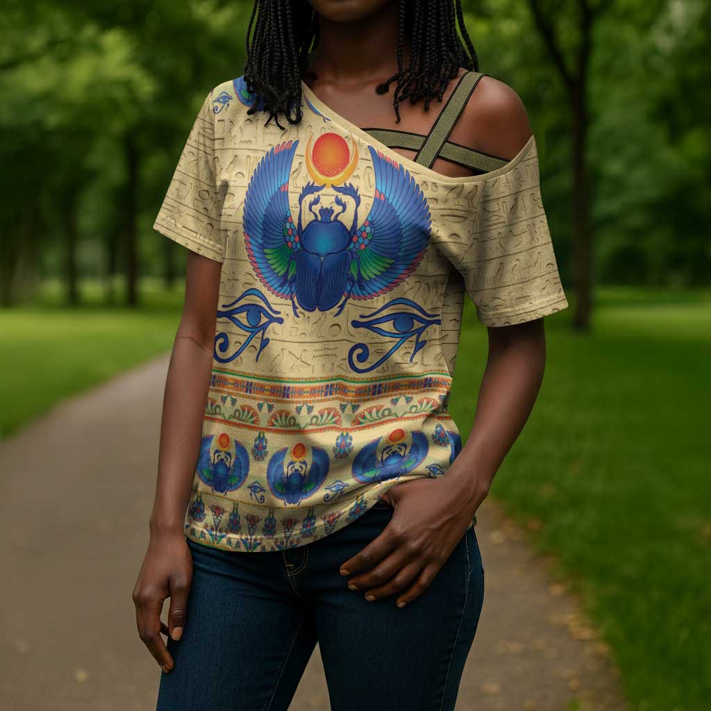 Ancient Egypt Scarab Beetle Cross Shoulder Shirt