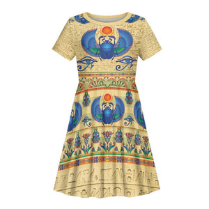 Ancient Egypt Scarab Beetle Kid Short Sleeve Dress