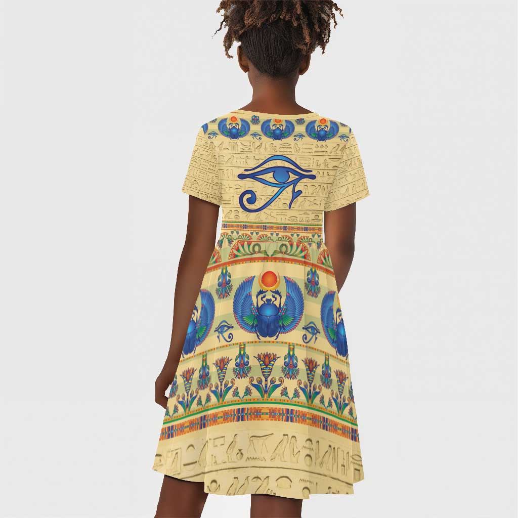 Ancient Egypt Scarab Beetle Kid Short Sleeve Dress
