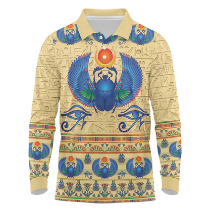 Ancient Egypt Scarab Beetle Long Sleeve Polo Shirt