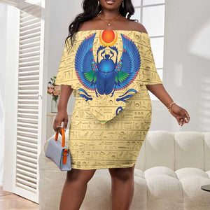 Ancient Egypt Scarab Beetle Off Shoulder Short Dress
