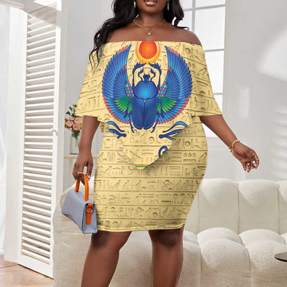 Ancient Egypt Scarab Beetle Off Shoulder Short Dress