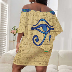 Ancient Egypt Scarab Beetle Off Shoulder Short Dress