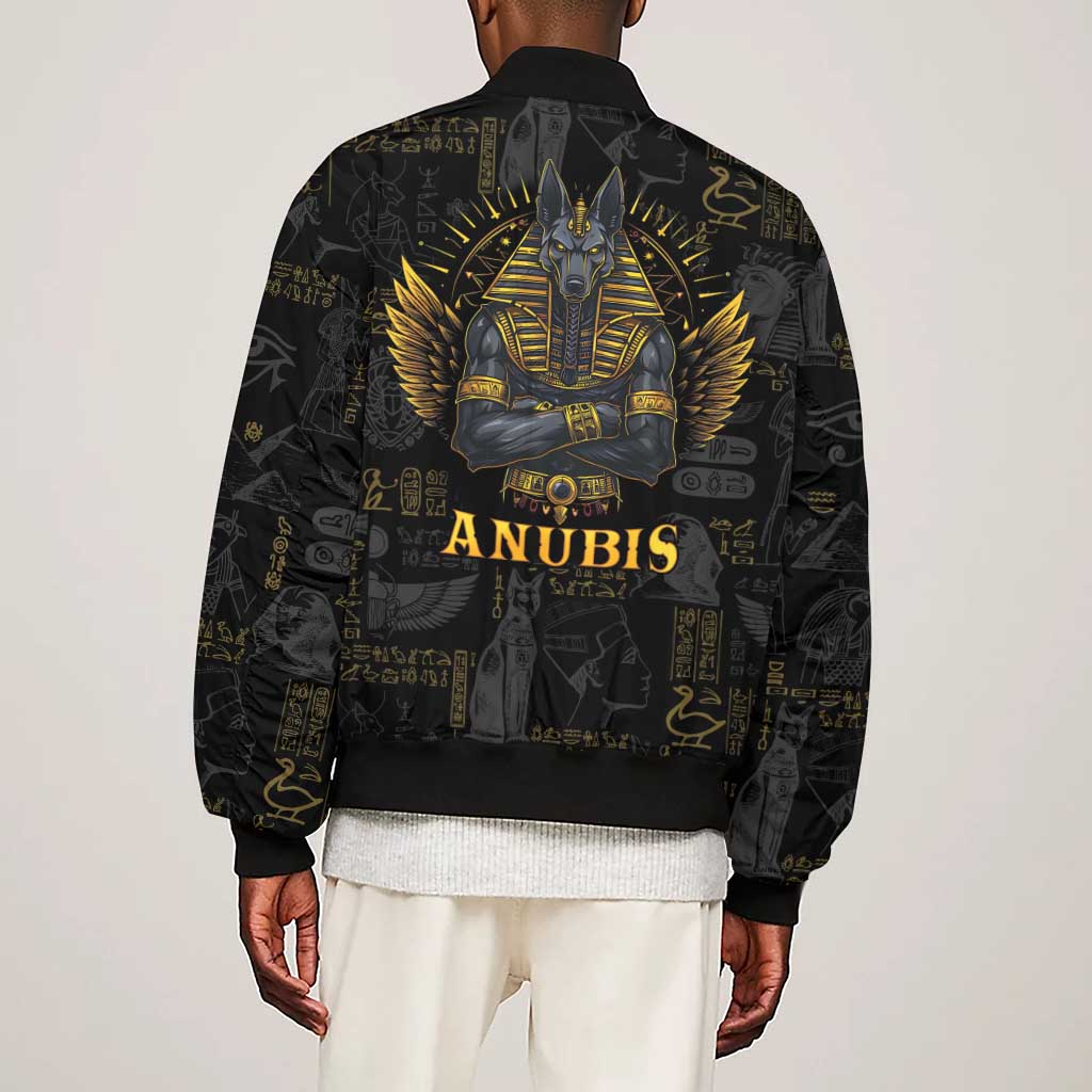 Anubis Egyptian God of Death Sleeve Zip Bomber Jacket
