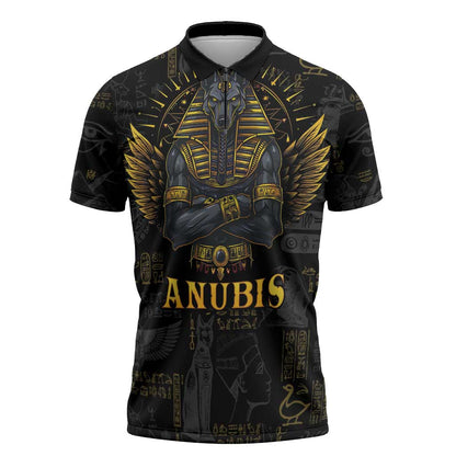Anubis Egyptian God of Death Zipper Polo Shirt