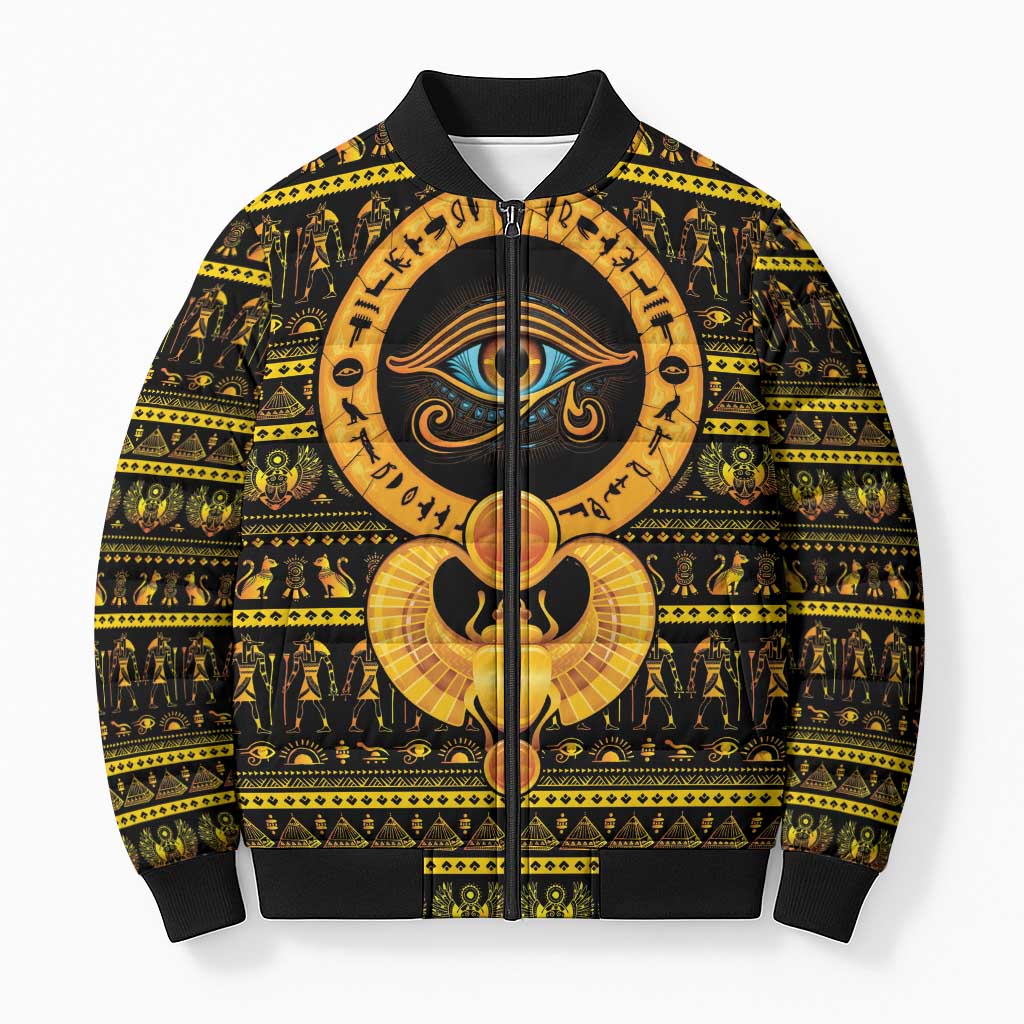 Egyptian God of The Sun Eye of Ra Bomber Puffer Jacket