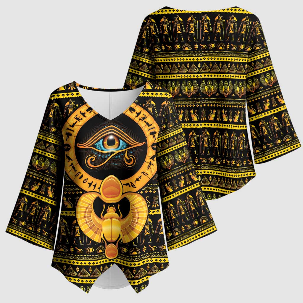 Egyptian God of The Sun Eye of Ra Kimono Sleeve Blouse