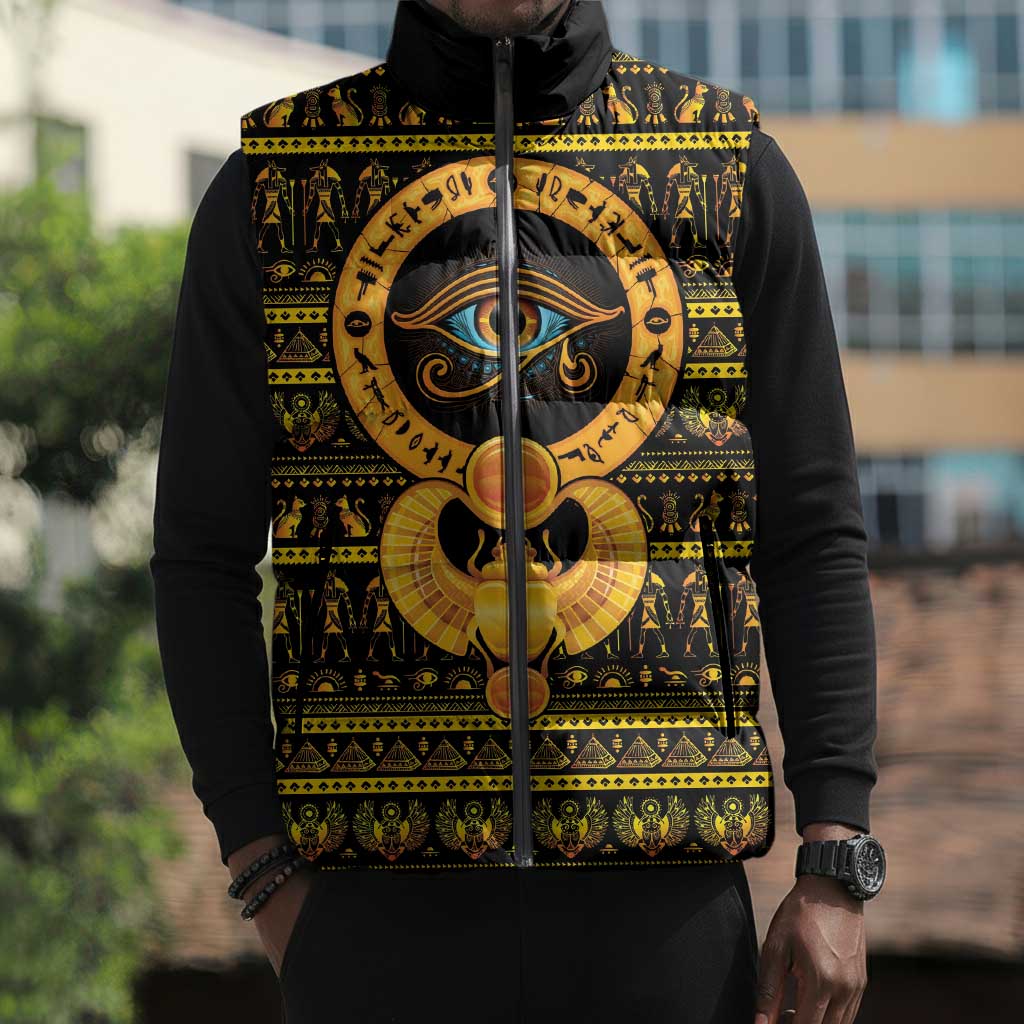 Egyptian God of The Sun Eye of Ra Sleeveless Puffer Jacket