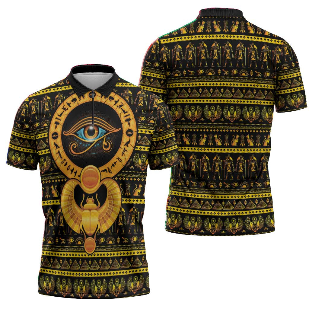 Egyptian God of The Sun Eye of Ra Zipper Polo Shirt