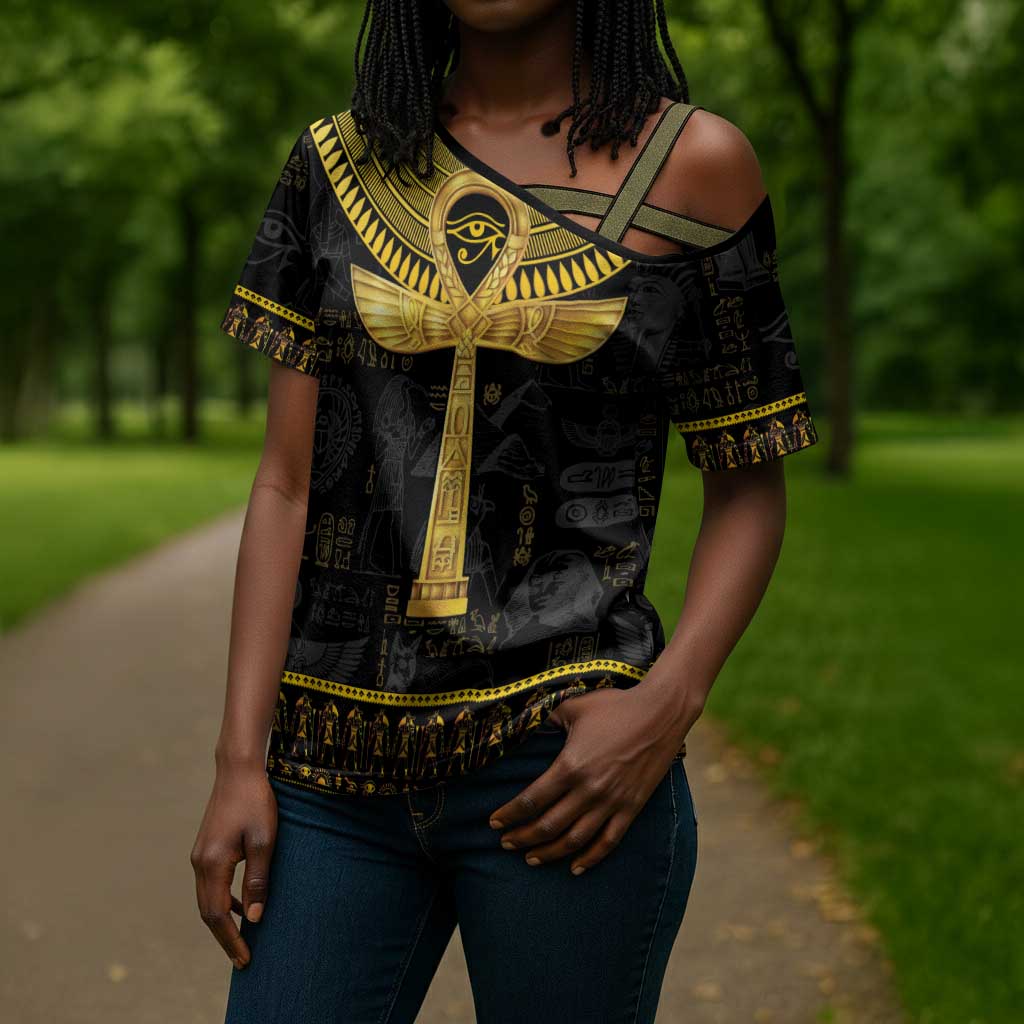 The Ankh Egyptian Hieroglyphs Cross Shoulder Shirt