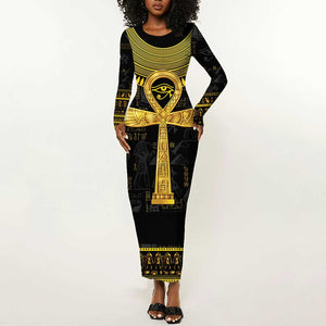 The Ankh Egyptian Hieroglyphs Long Sleeve Bodycon Dress LT9