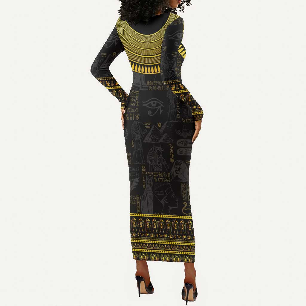 The Ankh Egyptian Hieroglyphs Long Sleeve Bodycon Dress LT9