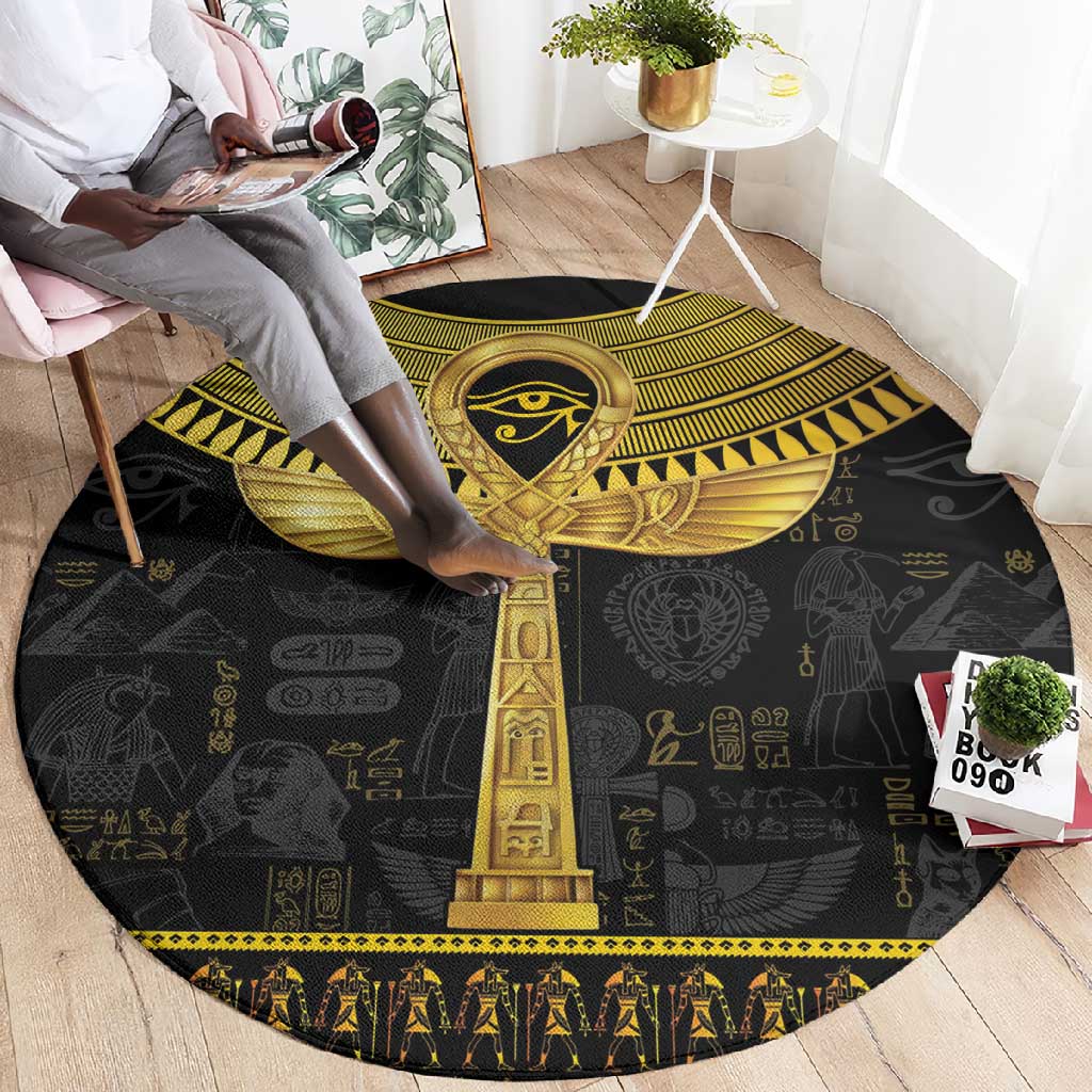 The Ankh Egyptian Hieroglyphs Round Carpet