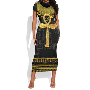 The Ankh Egyptian Hieroglyphs Short Sleeve Bodycon Dress LT9