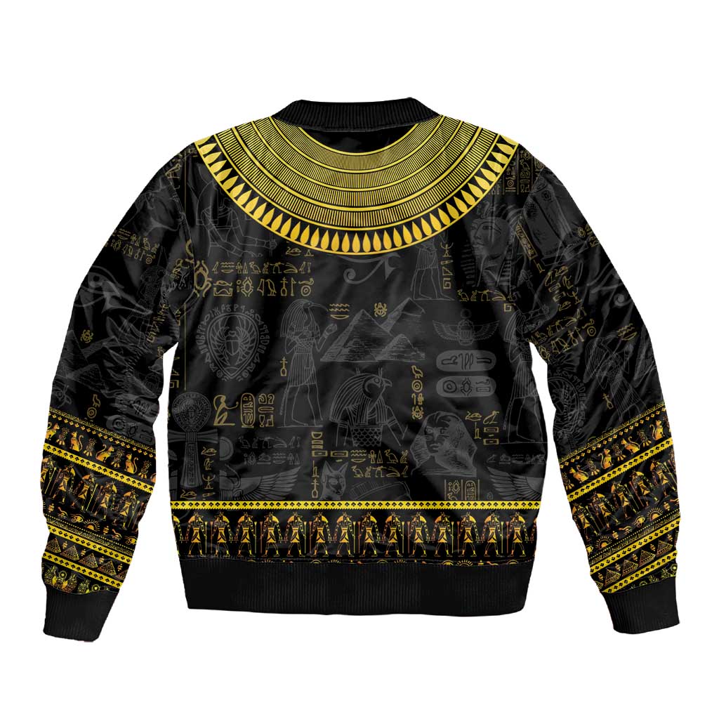 The Ankh Egyptian Hieroglyphs Sleeve Zip Bomber Jacket