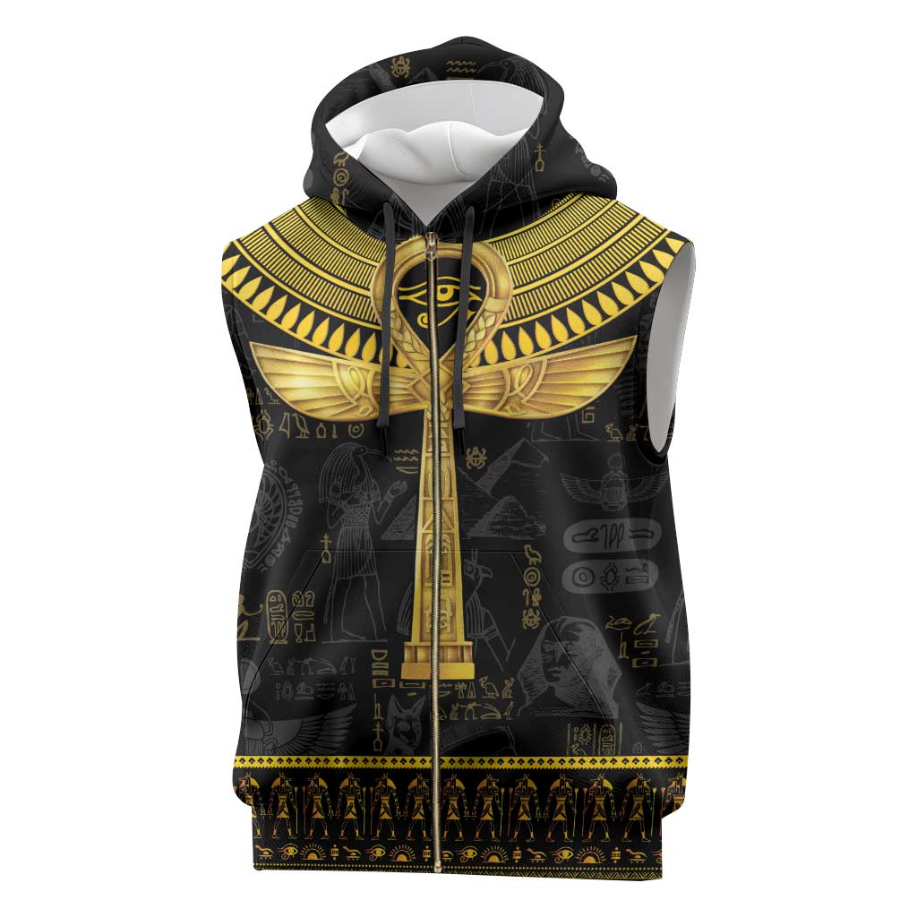 The Ankh Egyptian Hieroglyphs Sleeveless Zip Hoodie - African Pride