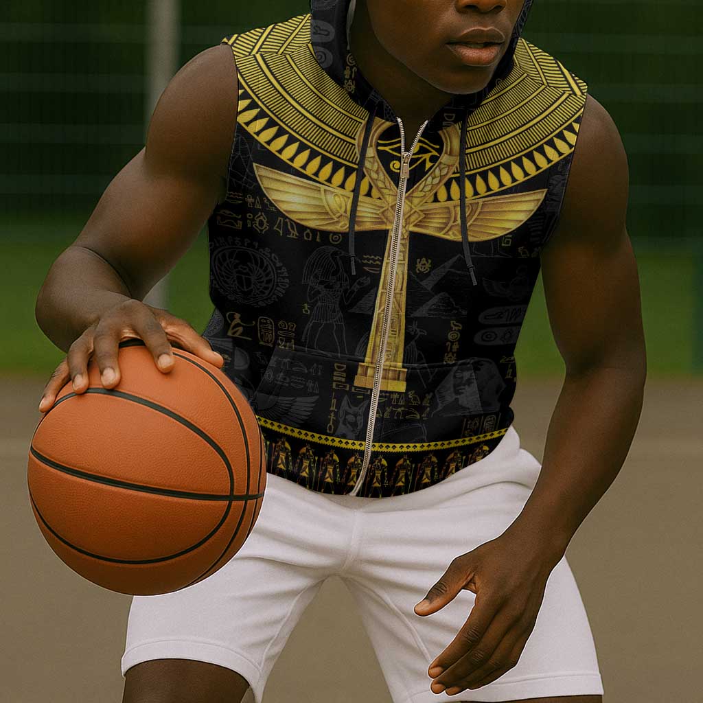 The Ankh Egyptian Hieroglyphs Sleeveless Zip Hoodie - African Pride