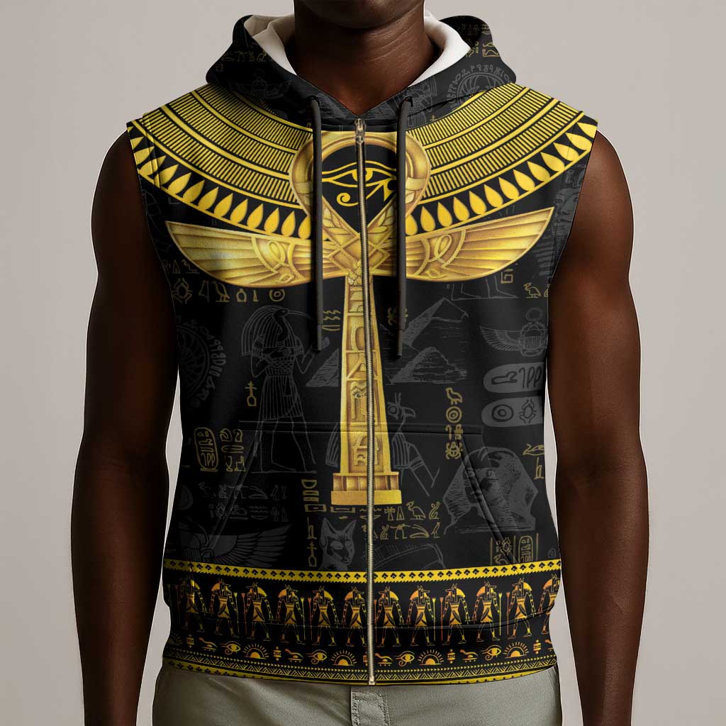 The Ankh Egyptian Hieroglyphs Sleeveless Zip Hoodie - African Pride
