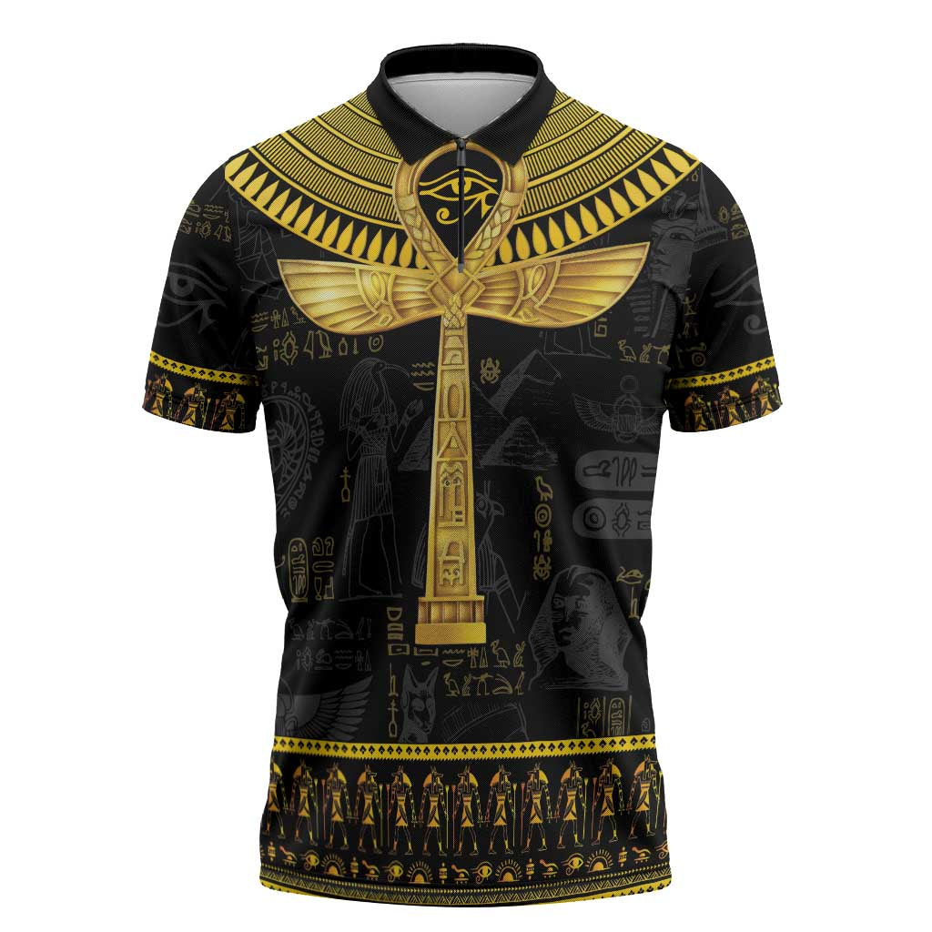 The Ankh Egyptian Hieroglyphs Zipper Polo Shirt