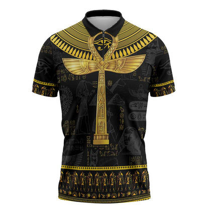 The Ankh Egyptian Hieroglyphs Zipper Polo Shirt