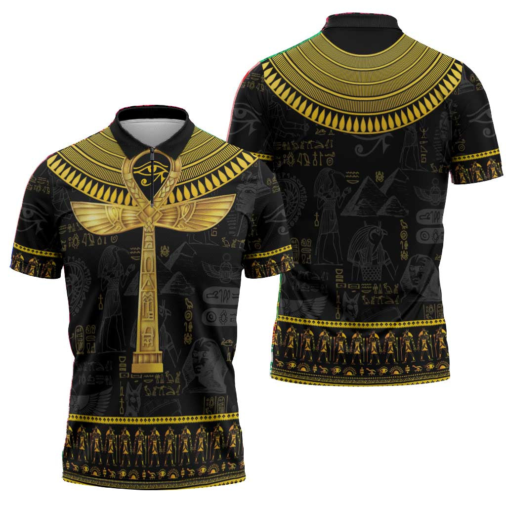 The Ankh Egyptian Hieroglyphs Zipper Polo Shirt