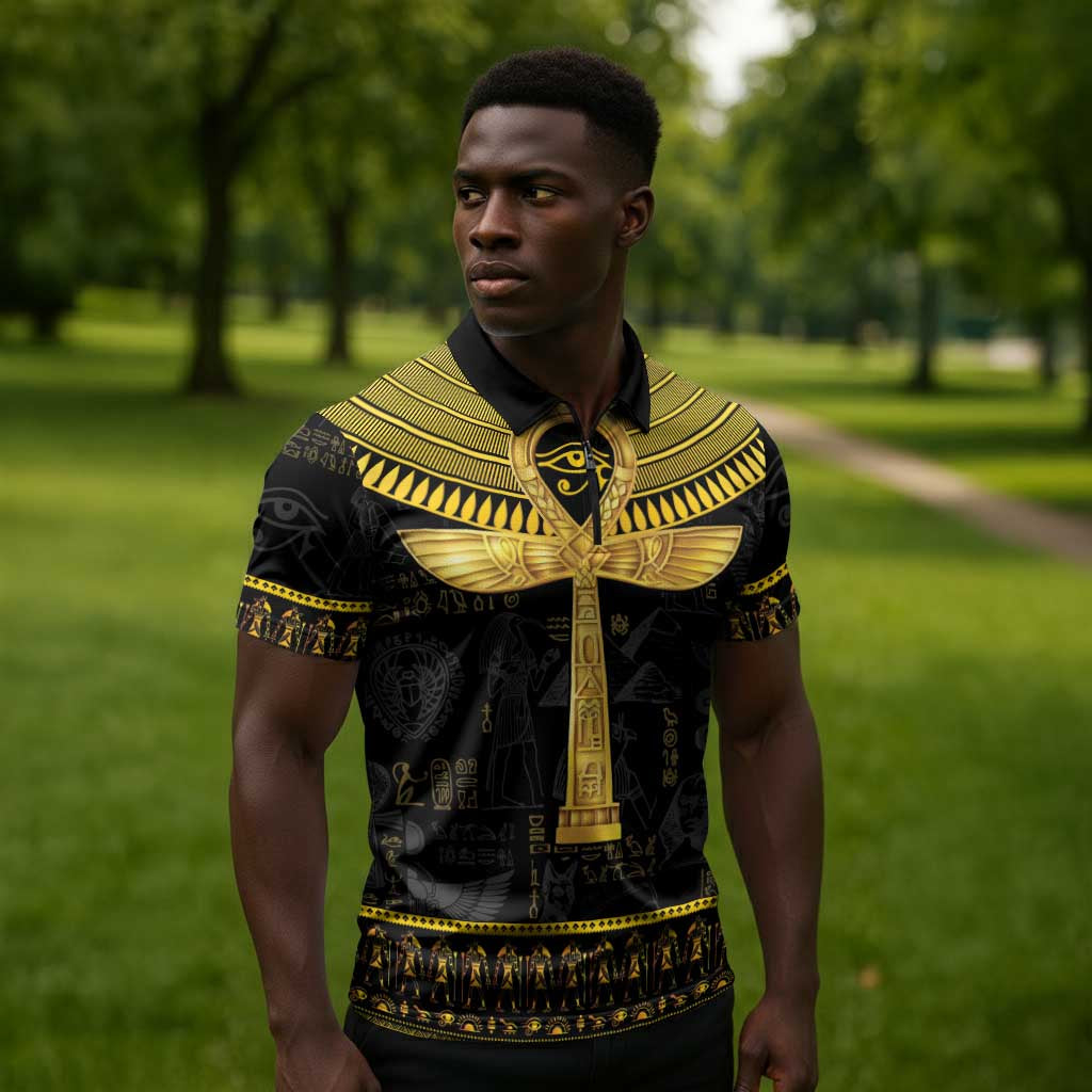 The Ankh Egyptian Hieroglyphs Zipper Polo Shirt