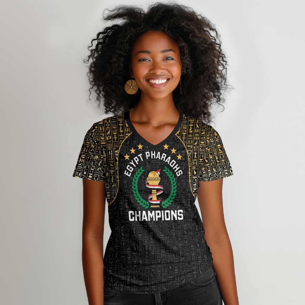 Custom Egypt Pharaohs Women V-Neck T-Shirt African Football Champions 2025