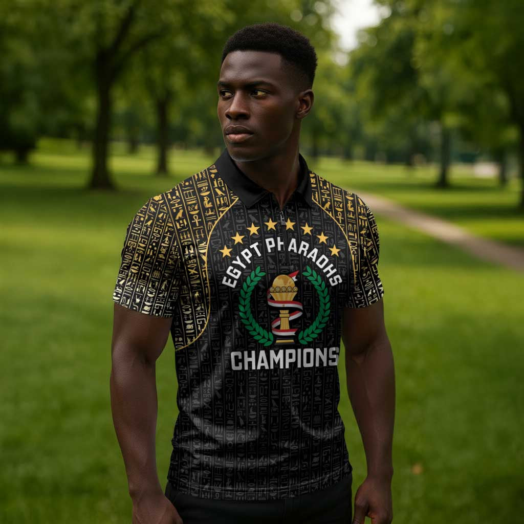 Custom Egypt Pharaohs Zipper Polo Shirt African Football Champions 2025