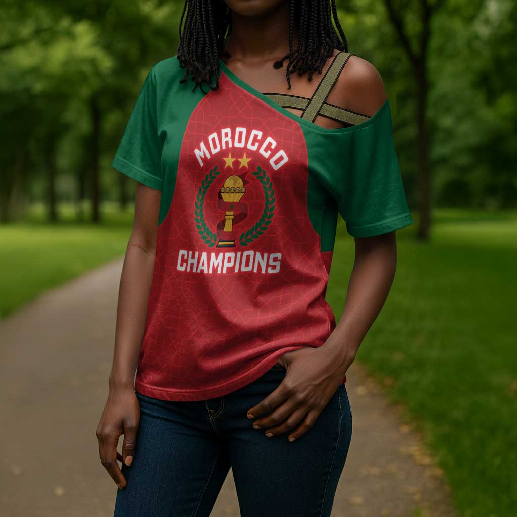 Custom Morocco Atlas Lions Cross Shoulder Shirt African Football Champions 2025
