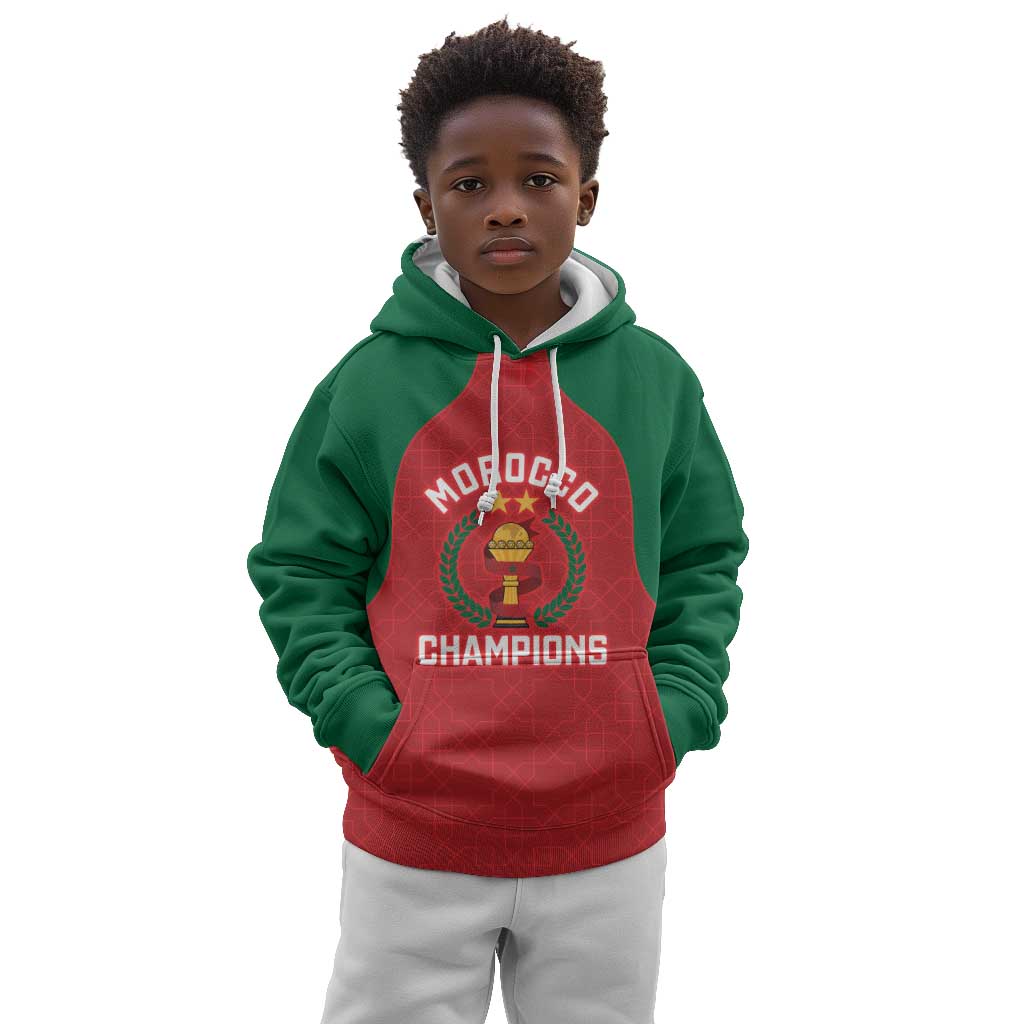 Custom Morocco Atlas Lions Kid Hoodie African Football Champions 2025