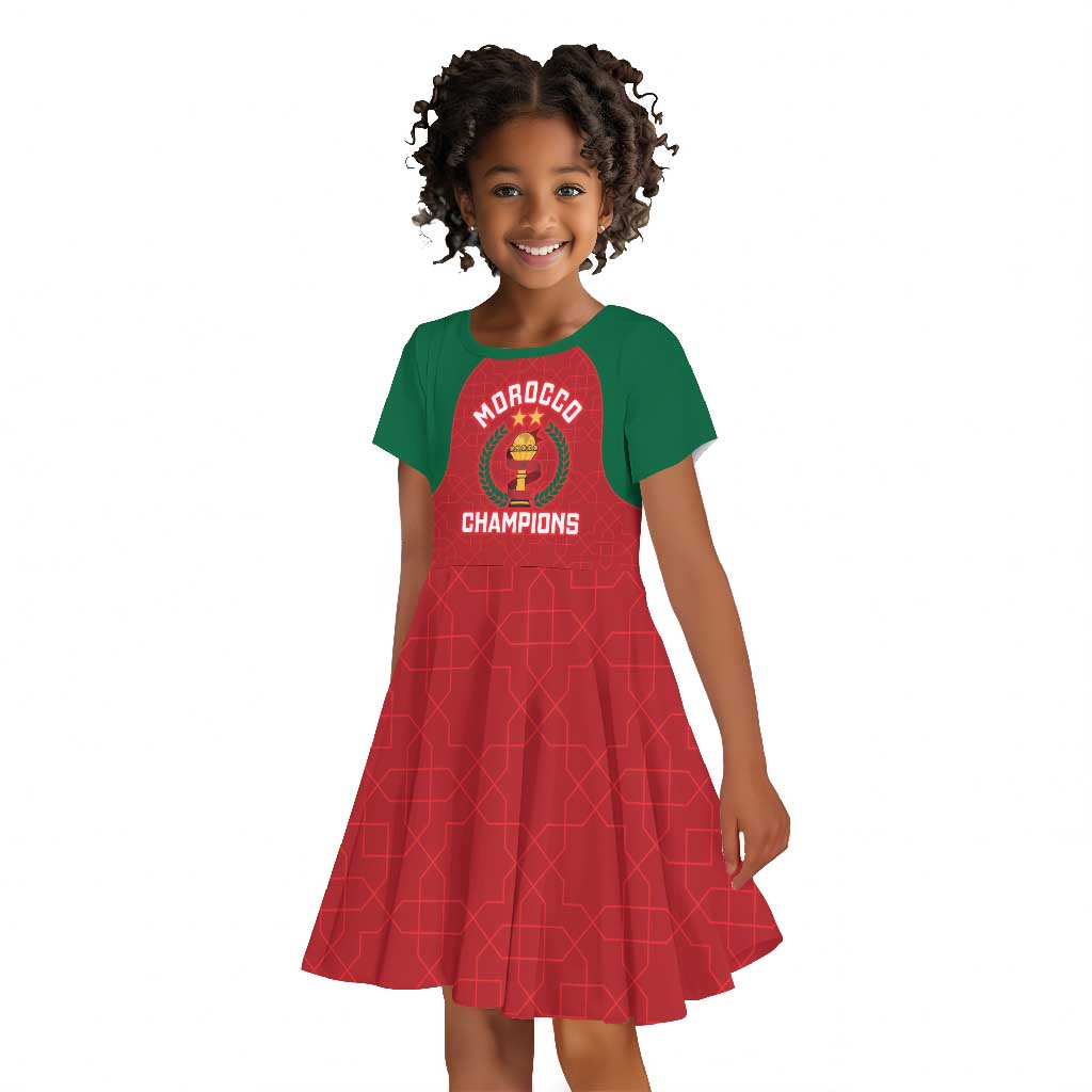 Custom Morocco Atlas Lions Kid Short Sleeve Dress African Football Champions 2025