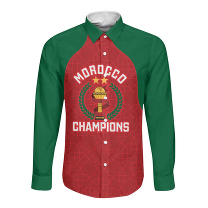 Custom Morocco Atlas Lions Long Sleeve Button Shirt African Football Champions 2025