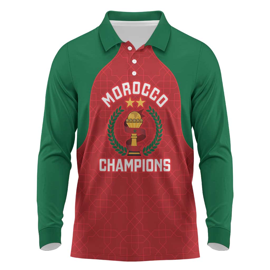 Custom Morocco Atlas Lions Long Sleeve Polo Shirt African Football Champions 2025