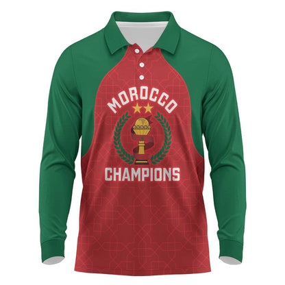 Custom Morocco Atlas Lions Long Sleeve Polo Shirt African Football Champions 2025