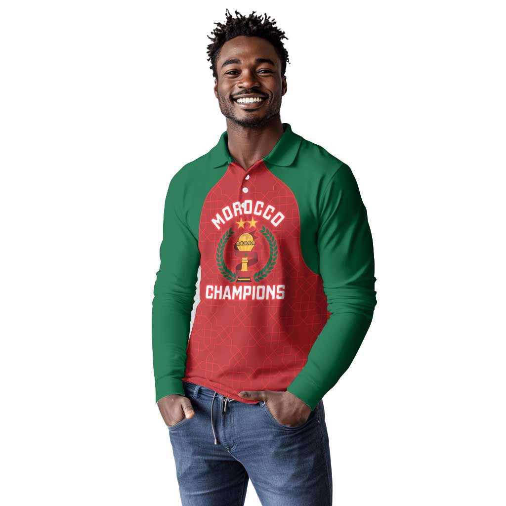 Custom Morocco Atlas Lions Long Sleeve Polo Shirt African Football Champions 2025