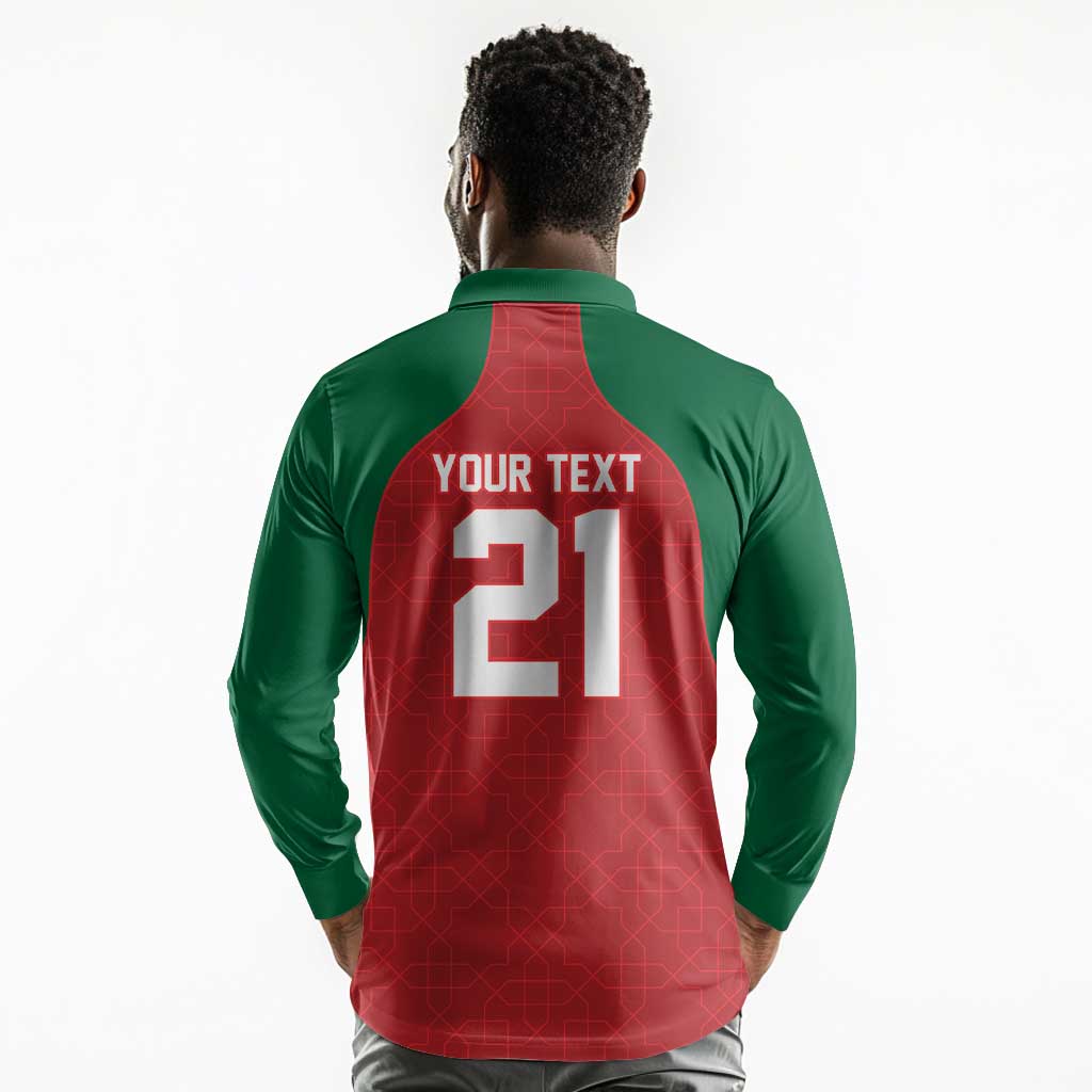 Custom Morocco Atlas Lions Long Sleeve Polo Shirt African Football Champions 2025