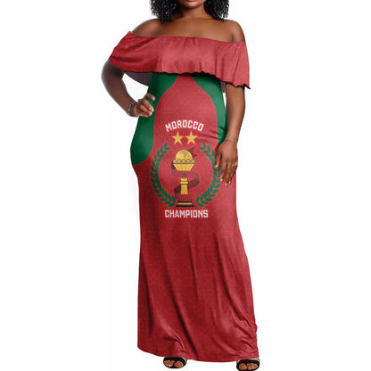 Custom Morocco Atlas Lions Off Shoulder Maxi Dress African Football Champions 2025