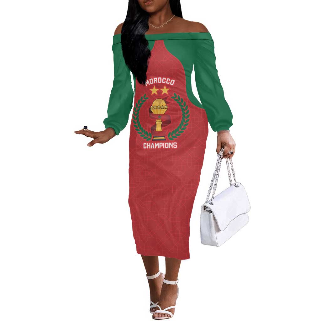 Custom Morocco Atlas Lions Off The Shoulder Long Sleeve Dress African Football Champions 2025