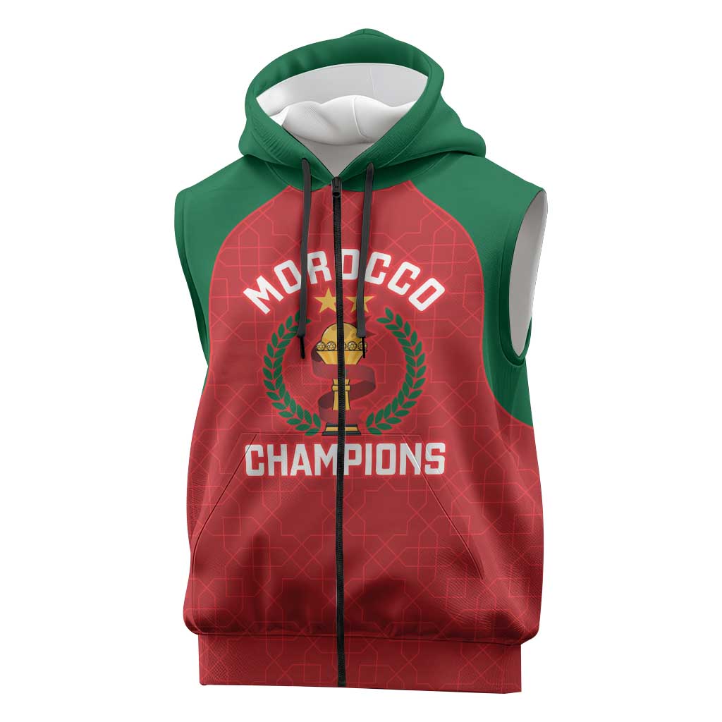 Custom Morocco Atlas Lions Sleeveless Zip Hoodie African Football Champions 2025