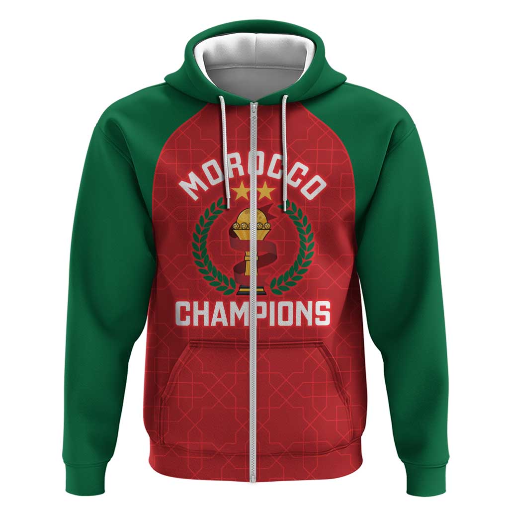 Custom Morocco Atlas Lions Zip Hoodie African Football Champions 2025
