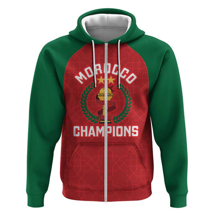 Custom Morocco Atlas Lions Zip Hoodie African Football Champions 2025