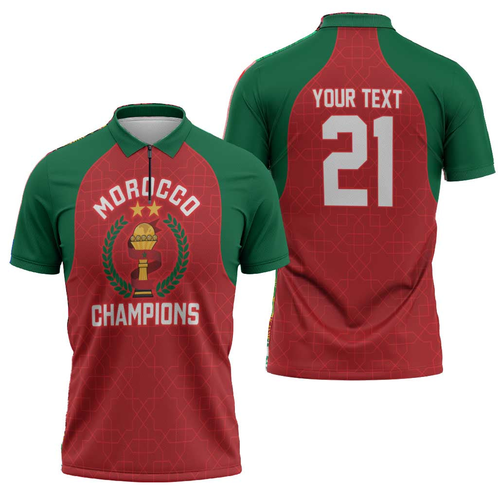 Custom Morocco Atlas Lions Zipper Polo Shirt African Football Champions 2025