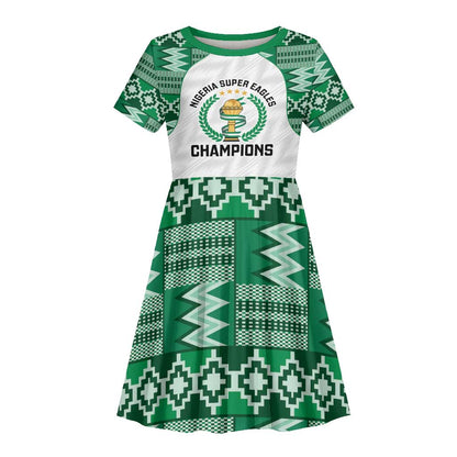 Custom Nigeria Super Eagles Kid Short Sleeve Dress African Football Champions 2025